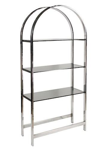 Modernist Style Chrome & Glass Arched Etagere