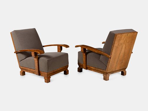 Pair of Art Deco High-Back Burl Walnut Lounge Chairs
Height 32 5/8 x width 30 1/4 x depth 32 inches