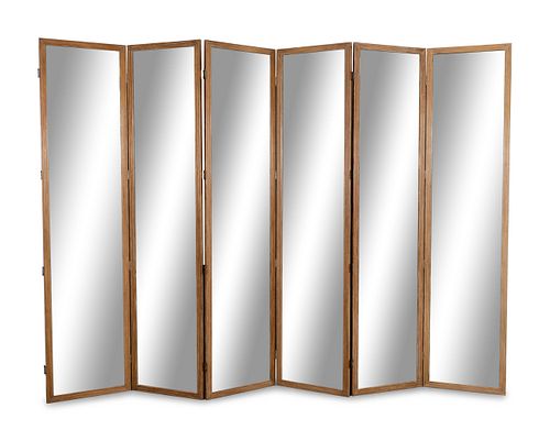 A Contemporary Mottled Mirrored Seven-Fold Floor Screen