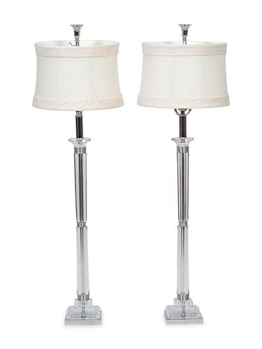 A Pair of Lucite and Chrome Based Table Lamps