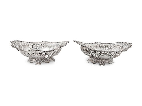 Two American Pierced Silver Footed Bowls
Height 3 3/4 x length 10 1/2 x width 7 1/8 inches.