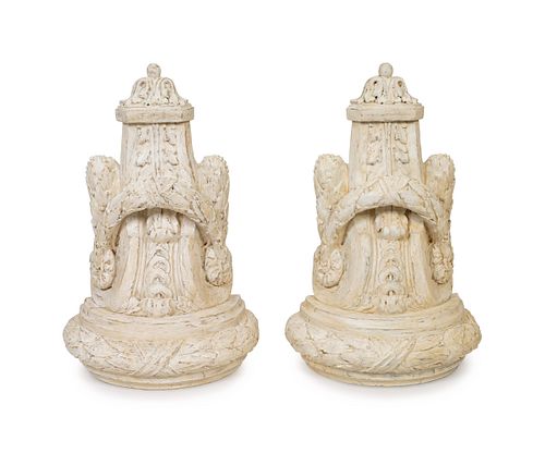 A Pair of Neoclassical Style Cast Stone Wall Mounted Urns