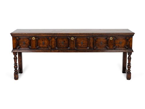 A Charles II Style Oak Server
Height 32 x length 79 x depth 19 inches.