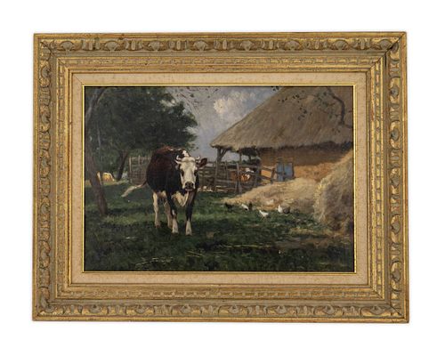 William Henry Howe
(American, 1846-1929)
European Farmyard with Cows and Chickens