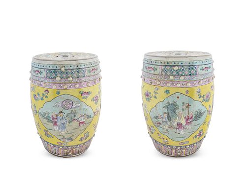 A Pair of Chinese Porcelain Garden Seats
Height 19 1/2 x diameter 12 inches.