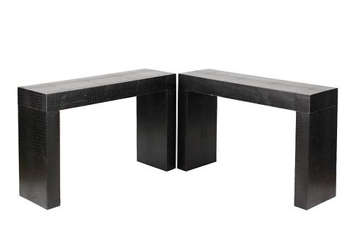 Pair of Simulated Alligator Skin Console Tables