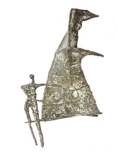 R. Lapayese Brutalist Bronze Sculpture, Acrobat