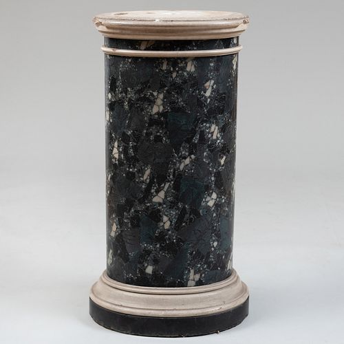 Italian Black Marble, Green Serpentine Terrazzo Marble and White Plaster Oval Pedestal