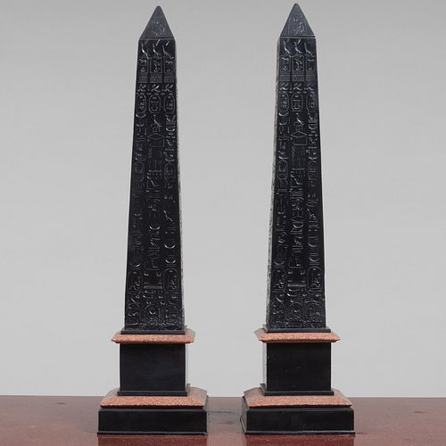 Pair of Modern Painted Composition Obelisks