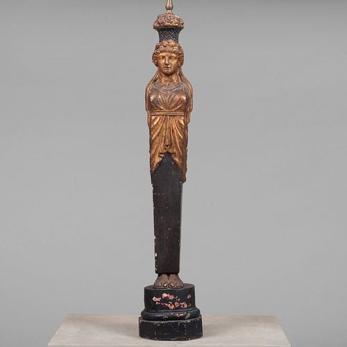 Italian Neoclassical Painted and Parcel-Gilt Caryatid Figural Lamp