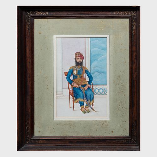 Indian School: Seated Figure in Blue with Sword