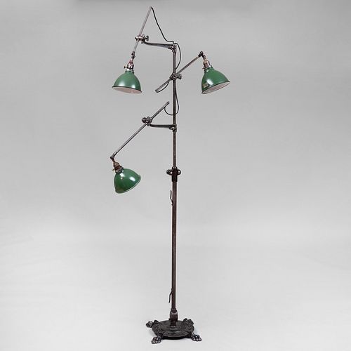 Modern Steel and Green Painted Enamel Adjustable Floor Lamp