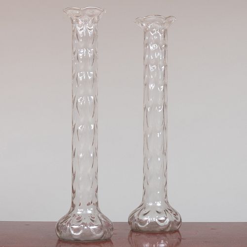 Pair of Tall Ribbed Glass Vases