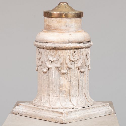 Painted Wood Capital with a Later Brass and Wood Weathervane Base