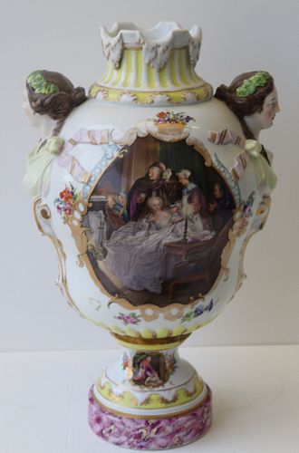 Dresden Hand Painted Porcelain Figural Urn.