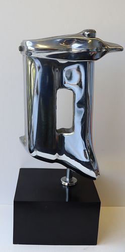 Abstract Chrome Sculpture On Stand.