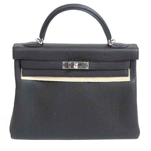 Hermes Black Calfskin Kelly Retourne Handbag