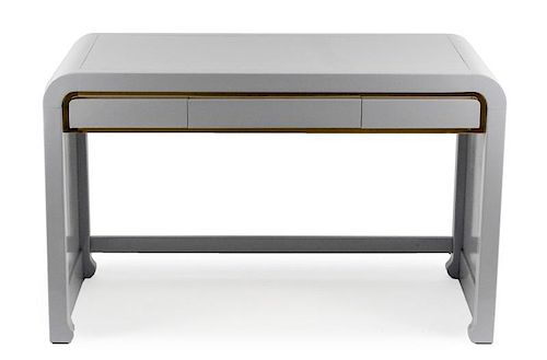Modernist Gray Lacquered & Chrome Desk by Drexel