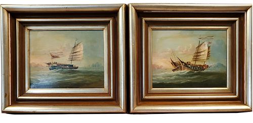 Pair Of Original Oil On Board Paintings ,19th C.