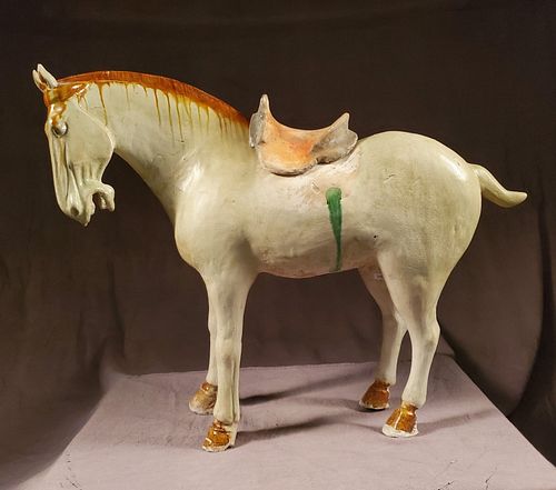 TL Test, Tang Dyn. Sancai Glazed Pottery Horse & Saddle
