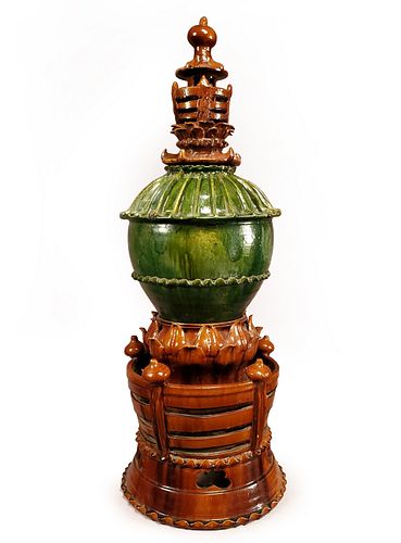 Tang Dyn. Fine Three-Piece Glazed Spirit Jar