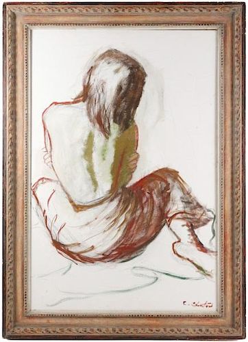 Constantin Chatov, Seated Woman Sketch, Signed