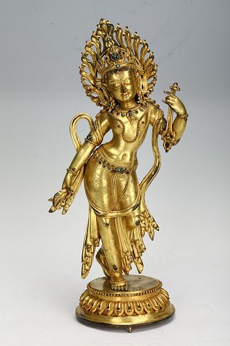 Superbly Casted Gilt Bronze Figure of Padmapani