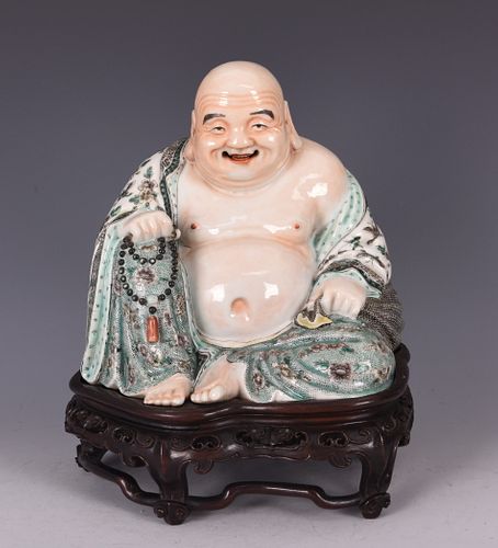 Famille Rose Porcelain Buddha On Stand, Xue Changlin