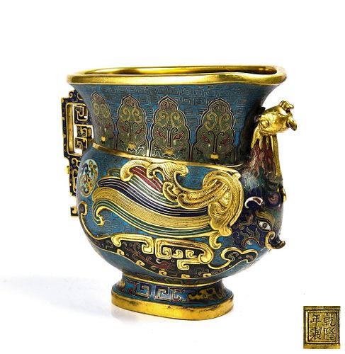Very  Fine Cloisonne Enamel Phoenix Vase, Qianlong Mark