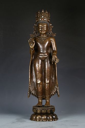 Large Copper-Alloy Bronze Figure Of Shakyamuni