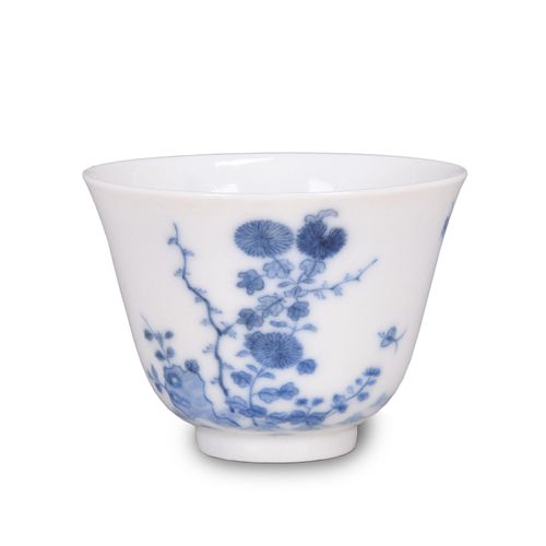 Chinese Blue and White 'Flower and Poem' Cup, Kangxi Ma