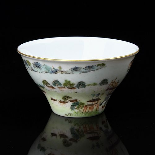 Chinese Wucai 'Landscape' Bowl, Jiaqing Mark