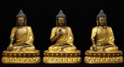 Set of Gilt Bronze 'Three Buddhas'