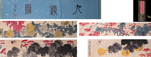 Chinese Hand Scroll Painting of Flowers, QI BAISHI