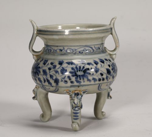 Blue and White Porcelain Tripod Incense Burner
