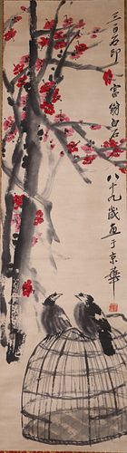 Chinese Scroll Painting of Two Black Birds,Qi BaiShi