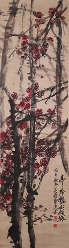 Chinese Scroll Painting of Blossoming Trees,WuChangShuo