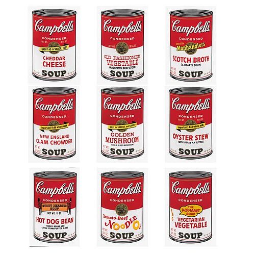 ANDY WARHOL, II.44 - 53: Campbells Soup I, Stamped on back, Serigraphs without print number, 35 x 22.9" (88.9 x 58.4 cm), Pieces: 10