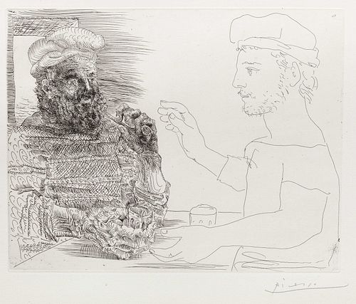 Pablo Picasso
(Spanish, 1881-1973)
Deux Buveurs catalans, (plate 12 from La Suite Vollard), 1934