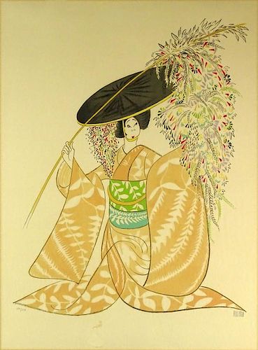 Albert Hirschfeld, American (1903-2003) Color Lithograph "Kabuki Theater, Fuji".