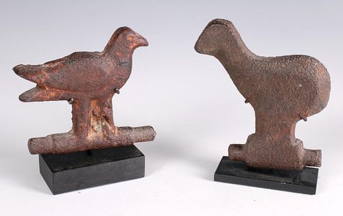 TWO EARLY 20TH CENTURY CAST IRON BIRD SPINNER TARGETS