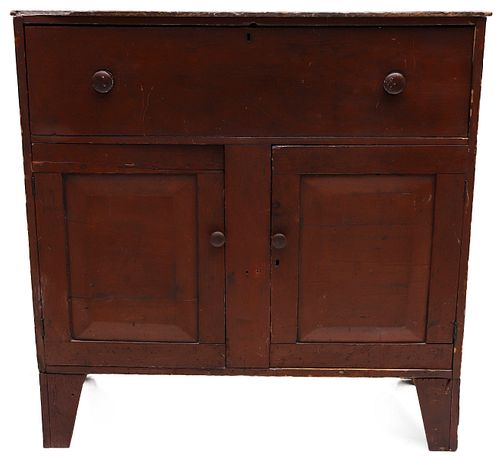 AN EARLY 19TH CENTURY JELLY CUPBOARD IN OLD RED STAIN