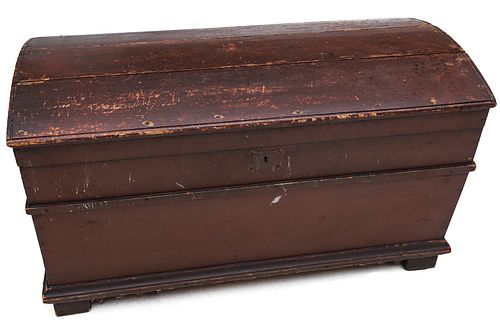 AN 18TH CENTURY IMMIGRANT'S CHEST IN OLD RED STAIN