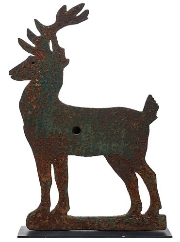 A LARGE AND VERY RARE IRON DEER SHOOTING GALLERY TARGET