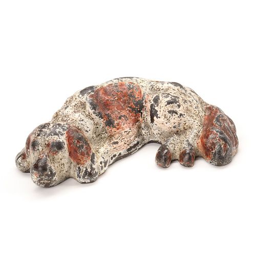 AN UNUSUAL CAST IRON FIGURE OF KING CHARLES SPANIEL