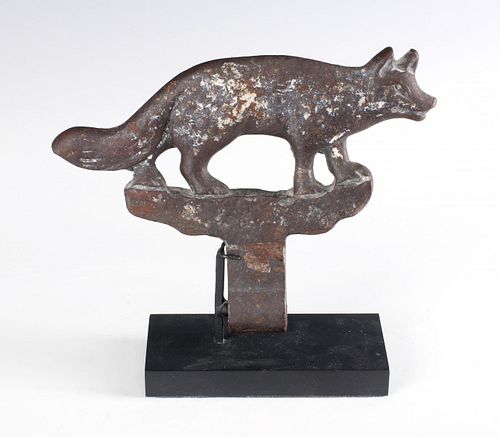 A CAST IRON FOX KNOCKDOWN SHOOTING GALLERY TARGET