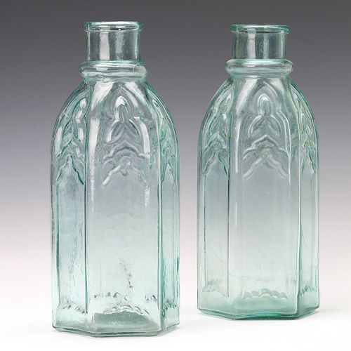 TWO EARLY AMERICAN GOTHIC ARCH CATHEDRAL PICKLE JARS