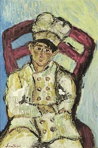 attributed to: Chaïm Soutine, Belarusian (1893-1943) Gouache on Board "Pastry Chef".