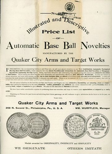 A 1911 QUAKER CITY BASEBALL NOVELTIES TRADE CATALOG