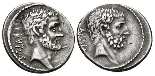 Q. Servilius Caepio (M. Junius) Brutus. 54 BC. Denarius